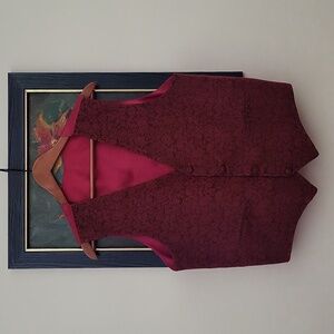 Vintage Jacquard Top Vest in Burgundy